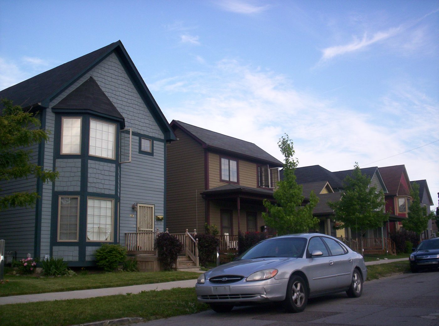 New single-family homes on a residential street in North Corktown, Detroit